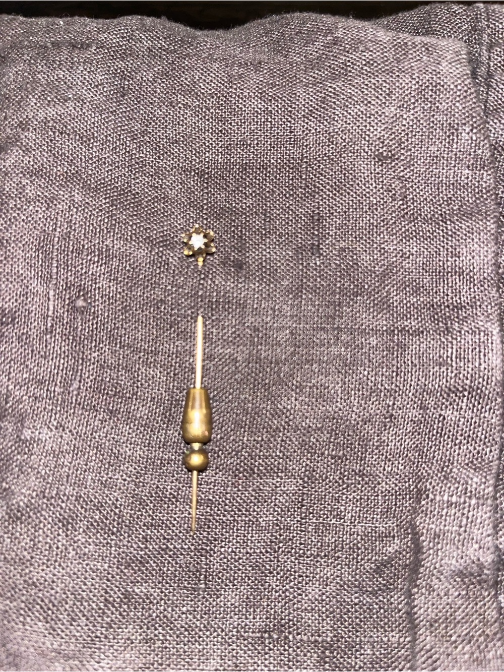 Antique 14K Gold & Diamond Starburst Stick Pin with "Hold-On" Safety Clutch